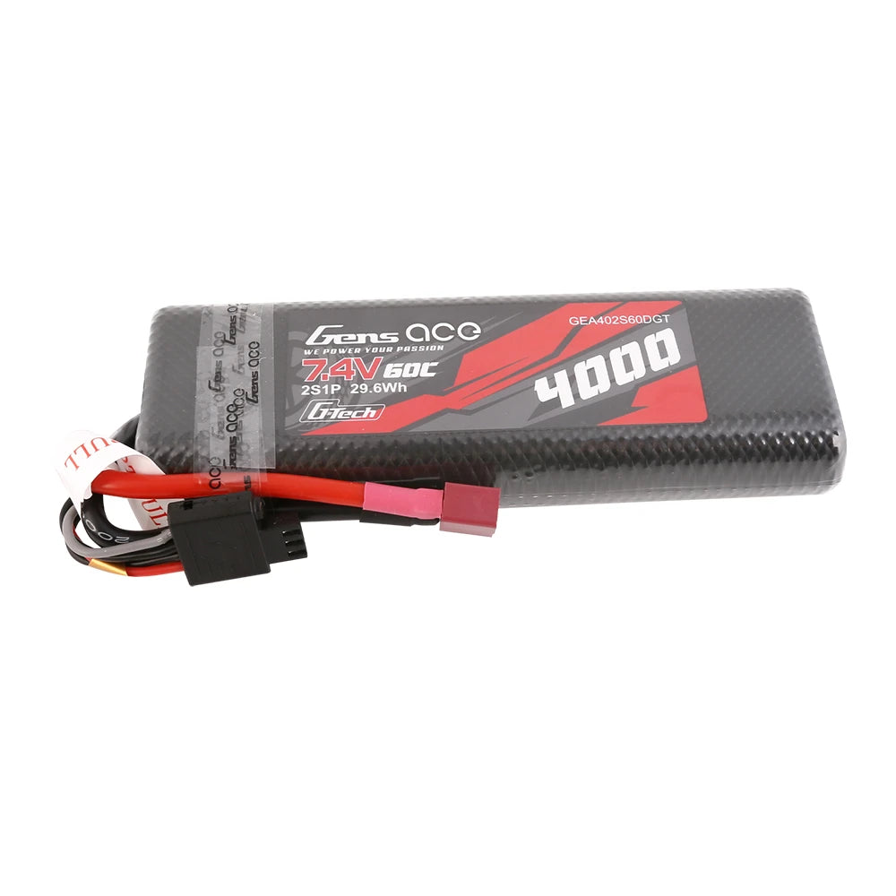 Gens Ace 4000mAh 2S 60C 7.4V HardCase G-Tech Lipo Battery Pack 8# With Deans Plug